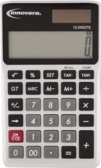 innovera - 12-Digit LCD 4 Function Handheld Calculator - 14mm Display Size, Silver & Black, Solar & Battery Powered - Benchmark Tooling