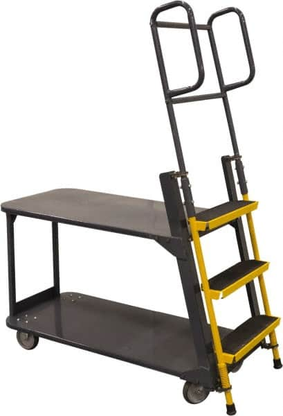 Ballymore - 63" 3 Step Ladder/Cart - Merchandise Ladder Cart, 1,000 Lb Capacity, 28" Platform Height, 21" Base Width x 51" Base Depth, Abrasive Mat Tread - Benchmark Tooling