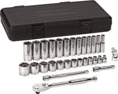 GearWrench - 30 Piece 3/8" Drive Chrome Finish Deep Well Socket Set - 6 Points, 1/4" to 1" Range, Inch Measurement Standard - Benchmark Tooling