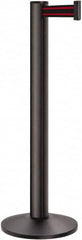 Lavi Industries - 40" High, 2-3/4" Pole Diam, Stanchion - 14" Base Diam, Dome Cast Iron Base, Black Aluminum Post, 13' x 2" Tape, Single Line Tape - Benchmark Tooling