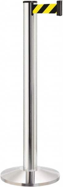 Lavi Industries - 40" High, 2-3/4" Pole Diam, Stanchion - 14" Base Diam, Dome Cast Iron Base, Polished Chrome (Color) Aluminum Post, 13' x 2" Tape, Single Line Tape - Benchmark Tooling