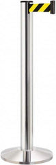 Lavi Industries - 40" High, 2-3/4" Pole Diam, Stanchion - 14" Base Diam, Dome Cast Iron Base, Polished Chrome (Color) Aluminum Post, 13' x 2" Tape, Single Line Tape - Benchmark Tooling