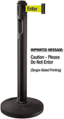 Lavi Industries - 38-1/4" High, 3-1/4" Pole Diam, Stanchion - 16" Base Diam, Dome Recycled Rubber Base, Black Plastic Post, 12' x 2" Tape, Single Line Tape, For Outdoor Use - Benchmark Tooling