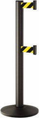 Lavi Industries - 40" High, 2-3/4" Pole Diam, Stanchion - 14" Base Diam, Dome Cast Iron Base, Black Aluminum Post, 7' x 2" Tape, Single Line Tape - Benchmark Tooling