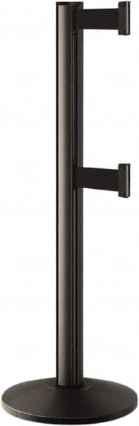 Lavi Industries - 40" High, 2-3/4" Pole Diam, Stanchion - 14" Base Diam, Dome Cast Iron Base, Black Aluminum Post, 7' x 2" Tape, Single Line Tape - Benchmark Tooling