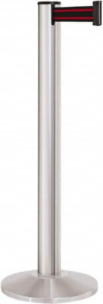 Lavi Industries - 40" High, 2-3/4" Pole Diam, Stanchion - 14" Base Diam, Dome Cast Iron Base, Satin Chrome (Color) Aluminum Post, 13' x 2" Tape, Single Line Tape - Benchmark Tooling