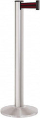 Lavi Industries - 40" High, 2-3/4" Pole Diam, Stanchion - 14" Base Diam, Dome Cast Iron Base, Satin Chrome (Color) Aluminum Post, 13' x 2" Tape, Single Line Tape - Benchmark Tooling