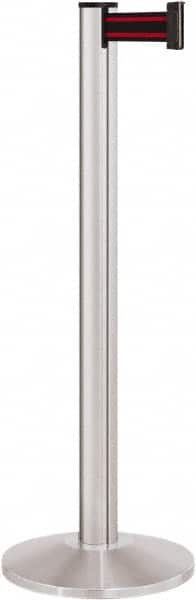 Lavi Industries - 40" High, 2-3/4" Pole Diam, Stanchion - 14" Base Diam, Dome Cast Iron Base, Satin Chrome (Color) Aluminum Post, 7' x 2" Tape, Single Line Tape - Benchmark Tooling