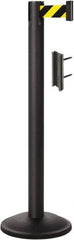 Lavi Industries - 38-1/2" High, 2-3/4" Pole Diam, Stanchion - 12-1/2" Base Diam, Round Steel Base, Black Steel Post, 7' x 2" Tape, Single Line Tape - Benchmark Tooling