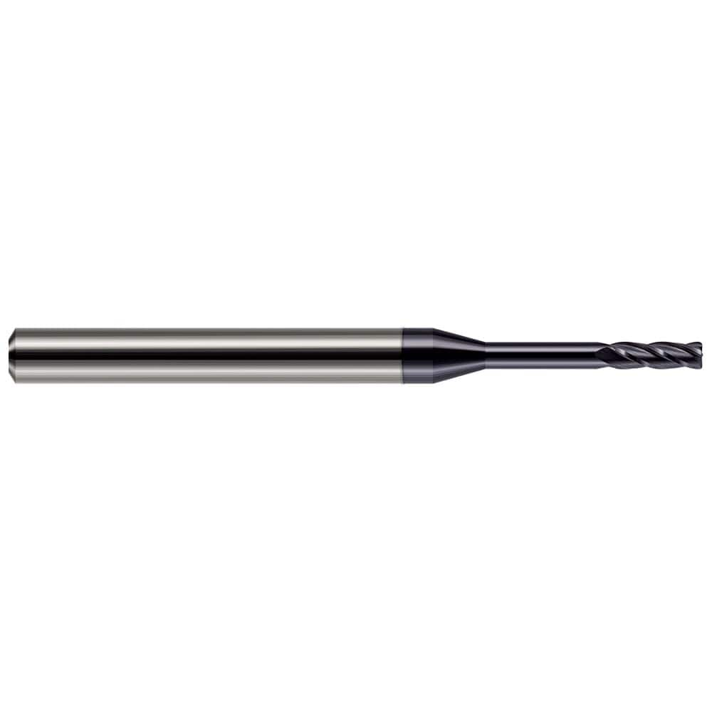 Corner Radius End Mill: 1/8″ Dia, 3/8″ LOC, 0.005″ Radius, 4 Flutes, Solid Carbide 2″ OAL, 1/8″ Shank Dia, 30 ° Helix, AlTiN Coated, Corner Radius End