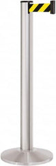 Lavi Industries - 40" High, 2-3/4" Pole Diam, Stanchion - 14" Base Diam, Dome Cast Iron Base, Satin Chrome (Color) Aluminum Post, 13' x 2" Tape, Single Line Tape - Benchmark Tooling