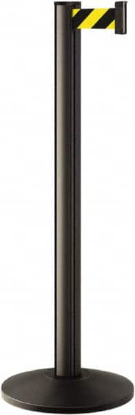 Lavi Industries - 40" High, 2-3/4" Pole Diam, Stanchion - 14" Base Diam, Dome Cast Iron Base, Black Aluminum Post, 7' x 2" Tape, Single Line Tape - Benchmark Tooling