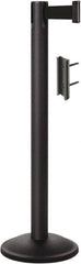 Lavi Industries - 38-1/2" High, 2-3/4" Pole Diam, Stanchion - 12-1/2" Base Diam, Round Steel Base, Black Steel Post, 7' x 2" Tape, Single Line Tape - Benchmark Tooling