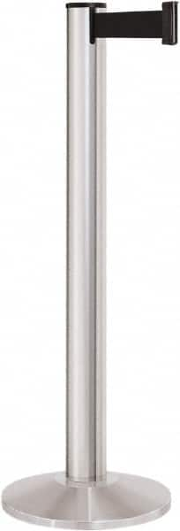 Lavi Industries - 40" High, 2-3/4" Pole Diam, Stanchion - 14" Base Diam, Dome Cast Iron Base, Satin Chrome (Color) Aluminum Post, 13' x 2" Tape, Single Line Tape - Benchmark Tooling