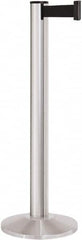 Lavi Industries - 40" High, 2-3/4" Pole Diam, Stanchion - 14" Base Diam, Dome Cast Iron Base, Satin Chrome (Color) Aluminum Post, 13' x 2" Tape, Single Line Tape - Benchmark Tooling