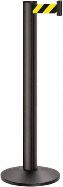 Lavi Industries - 40" High, 2-3/4" Pole Diam, Stanchion - 14" Base Diam, Dome Cast Iron Base, Black Aluminum Post, 13' x 2" Tape, Single Line Tape - Benchmark Tooling