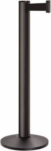 Lavi Industries - 40" High, 2-3/4" Pole Diam, Stanchion - 14" Base Diam, Dome Cast Iron Base, Black Aluminum Post, 7' x 2" Tape, Single Line Tape - Benchmark Tooling