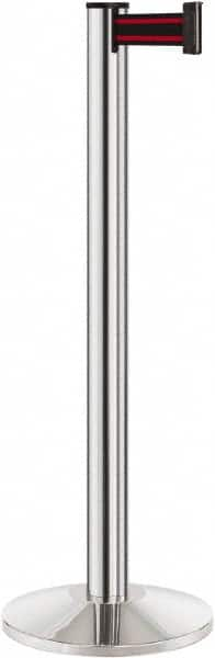 Lavi Industries - 40" High, 2-3/4" Pole Diam, Stanchion - 14" Base Diam, Dome Cast Iron Base, Polished Chrome (Color) Aluminum Post, 7' x 2" Tape, Single Line Tape - Benchmark Tooling