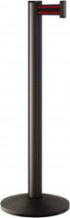 Lavi Industries - 40" High, 2-3/4" Pole Diam, Stanchion - 14" Base Diam, Dome Cast Iron Base, Black Aluminum Post, 7' x 2" Tape, Single Line Tape - Benchmark Tooling