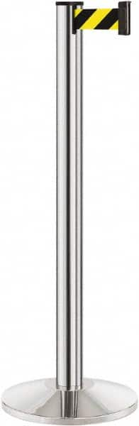 Lavi Industries - 40" High, 2-3/4" Pole Diam, Stanchion - 14" Base Diam, Dome Cast Iron Base, Polished Chrome (Color) Aluminum Post, 7' x 2" Tape, Single Line Tape - Benchmark Tooling