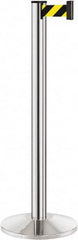 Lavi Industries - 40" High, 2-3/4" Pole Diam, Stanchion - 14" Base Diam, Dome Cast Iron Base, Polished Chrome (Color) Aluminum Post, 7' x 2" Tape, Single Line Tape - Benchmark Tooling