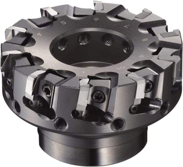 Sumitomo - 2-1/2" Cut Diam, 3/8" Arbor Hole, 2" Max Depth of Cut, 90° Indexable Chamfer & Angle Face Mill - 6 Inserts, NF-LDEN Insert, Right Hand Cut, 6 Flutes, Through Coolant, Series HF - Benchmark Tooling