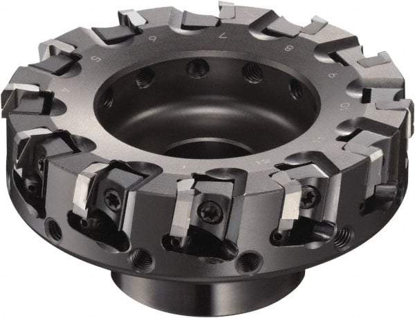 Sumitomo - 125mm Cut Diam, 1/2" Arbor Hole, 50mm Max Depth of Cut, 90° Indexable Chamfer & Angle Face Mill - 15 Inserts, NF-LDEN Insert, Right Hand Cut, 15 Flutes, Through Coolant, Series HF - Benchmark Tooling