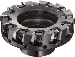 Sumitomo - 6" Cut Diam, 5/8" Arbor Hole, 2.374" Max Depth of Cut, 90° Indexable Chamfer & Angle Face Mill - 18 Inserts, NF-LDEN Insert, Right Hand Cut, 18 Flutes, Through Coolant, Series HF - Benchmark Tooling