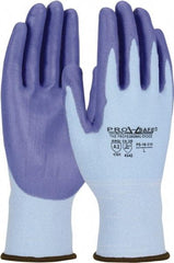 PRO-SAFE - Size S (7), ANSI Cut Lvl 2, Polyurethane Coated HPPE Fiber Cut Resistant Gloves - Palm & Fingers Coated, Continuous Knit Cuff, Blue, Paired - Benchmark Tooling