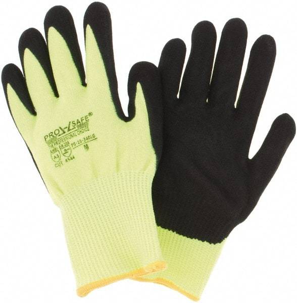 PRO-SAFE - Size M (8), ANSI Cut Lvl 3, Nitrile Coated HPPE Fiber Cut Resistant Gloves - Palm & Fingers Coated, Continuous Knit Cuff, Hi-Vis Yellow, Paired - Benchmark Tooling