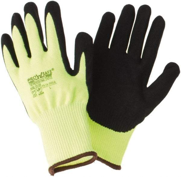 PRO-SAFE - Size L (9), ANSI Cut Lvl 3, Nitrile Coated HPPE Fiber Cut Resistant Gloves - Palm & Fingers Coated, Continuous Knit Cuff, Hi-Vis Yellow, Paired - Benchmark Tooling