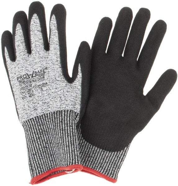 PRO-SAFE - Size S (7), ANSI Cut Lvl 4, Nitrile Coated HPPE Fiber Cut Resistant Gloves - Palm & Fingers Coated, Continuous Knit Cuff, Gray, Paired - Benchmark Tooling