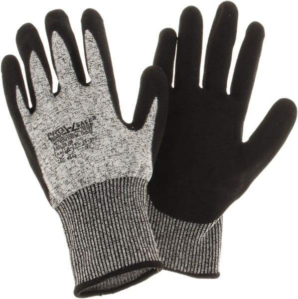 PRO-SAFE - Size XL (10), ANSI Cut Lvl 4, Nitrile Coated HPPE Fiber Cut Resistant Gloves - Palm & Fingers Coated, Continuous Knit Cuff, Gray, Paired - Benchmark Tooling