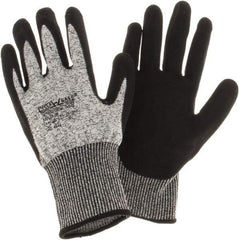 PRO-SAFE - Size XL (10), ANSI Cut Lvl 4, Nitrile Coated HPPE Fiber Cut Resistant Gloves - Palm & Fingers Coated, Continuous Knit Cuff, Gray, Paired - Benchmark Tooling