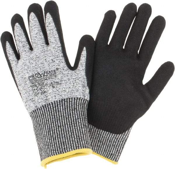 PRO-SAFE - Size M (8), ANSI Cut Lvl 4, Nitrile Coated HPPE Fiber Cut Resistant Gloves - Palm & Fingers Coated, Continuous Knit Cuff, Gray, Paired - Benchmark Tooling