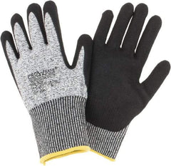 PRO-SAFE - Size M (8), ANSI Cut Lvl 4, Nitrile Coated HPPE Fiber Cut Resistant Gloves - Palm & Fingers Coated, Continuous Knit Cuff, Gray, Paired - Benchmark Tooling