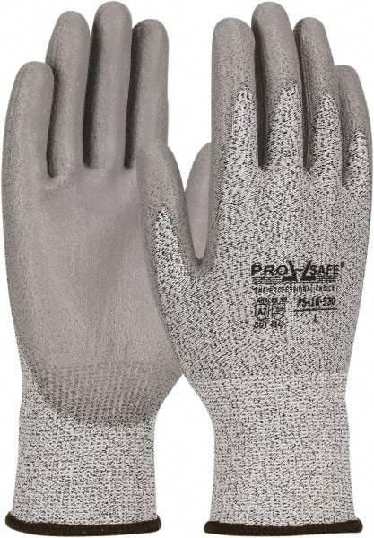 PRO-SAFE - Size S (7), ANSI Cut Lvl 2, Polyurethane Coated HPPE Fiber Cut Resistant Gloves - Palm & Fingers Coated, Elastic Knit Cuff, Gray, Paired - Benchmark Tooling