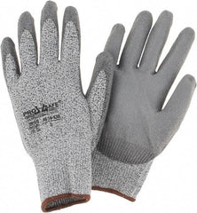 PRO-SAFE - Size L (9), ANSI Cut Lvl 2, Polyurethane Coated HPPE Fiber Cut Resistant Gloves - Palm & Fingers Coated, Elastic Knit Cuff, Gray, Paired - Benchmark Tooling