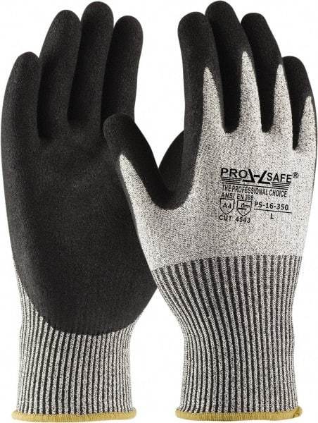 PRO-SAFE - Size XS (6), ANSI Cut Lvl 4, Nitrile Coated HPPE Fiber Cut Resistant Gloves - Palm & Fingers Coated, Continuous Knit Cuff, Gray, Paired - Benchmark Tooling