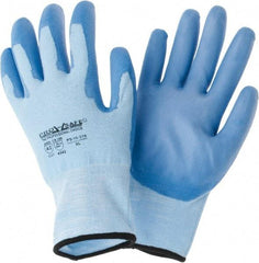 PRO-SAFE - Size XL (10), ANSI Cut Lvl 2, Polyurethane Coated HPPE Fiber Cut Resistant Gloves - Palm & Fingers Coated, Continuous Knit Cuff, Blue, Paired - Benchmark Tooling