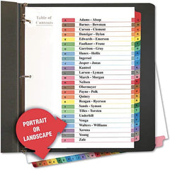 UNIVERSAL - Tabs, Indexes & Dividers Indexes & Divider Type: Printed Alpha Size: 8-1/2 x 11 - Benchmark Tooling