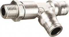 Legris - 10mm Outside Diam, 3/8 BSPT, Nickel Plated Brass Push-to-Connect Tube Male Run Tee - 435 Max psi, Tube to Male BSPT Connection, FKM O-Ring, Conforms to FDA Standards - Benchmark Tooling