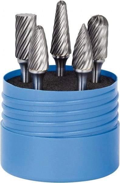 SGS Pro - 5 Piece, 1/4" Shank Burr Set - Tungsten Carbide, Multiple Head Shape - Benchmark Tooling