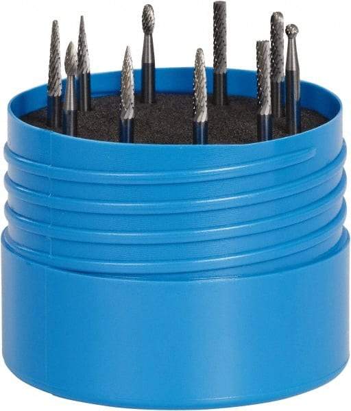 SGS Pro - 10 Piece, 1/8" Shank Burr Set - Tungsten Carbide, Multiple Head Shape - Benchmark Tooling