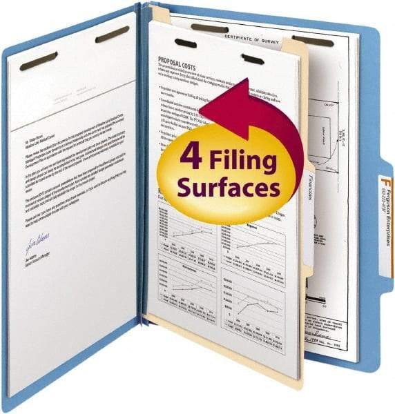 SMEAD - 8-1/2 x 11", Letter Size, Blue, Classification Folders with Top Tab Fastener - 14 Point Stock, Right of Center Tab Cut Location - Benchmark Tooling