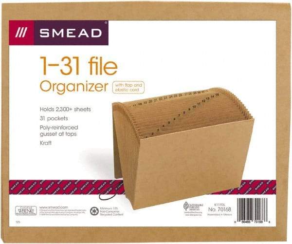 SMEAD - 8-1/2 x 11", Letter Size, Kraft, 1-31 Indexed Expanding Files - Assorted Tab Cut Location - Benchmark Tooling