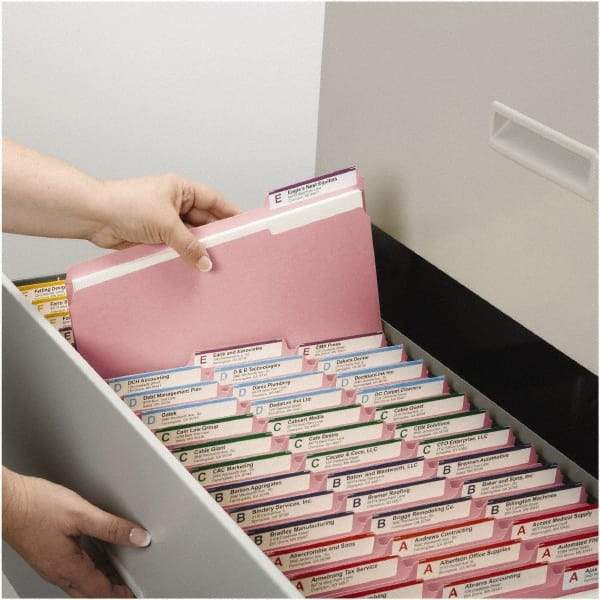 SMEAD - 8-1/2 x 11", Letter Size, Pink, File Folders with Top Tab - 11 Point Stock, 1/3 Tab Cut Location - Benchmark Tooling