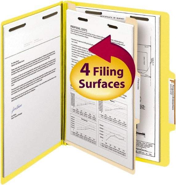 SMEAD - 8-1/2 x 11", Letter Size, Yellow, Classification Folders with Top Tab Fastener - 14 Point Stock, Right of Center Tab Cut Location - Benchmark Tooling