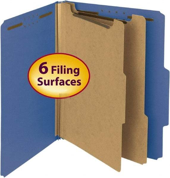 SMEAD - 8-1/2 x 11", Letter Size, Dark Blue, Classification Folders with Top Tab Fastener - 25 Point Stock, Right of Center Tab Cut Location - Benchmark Tooling