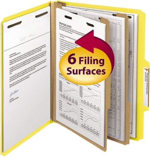 SMEAD - 8-1/2 x 11", Letter Size, Yellow, Classification Folders with Top Tab Fastener - 14 Point Stock, Right of Center Tab Cut Location - Benchmark Tooling